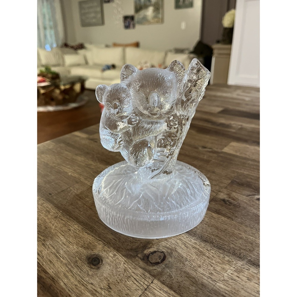 Vintage Koala Bear & Baby Figurine Clear Pressed Glass 5.5"Hx4.5"W Very Detailed